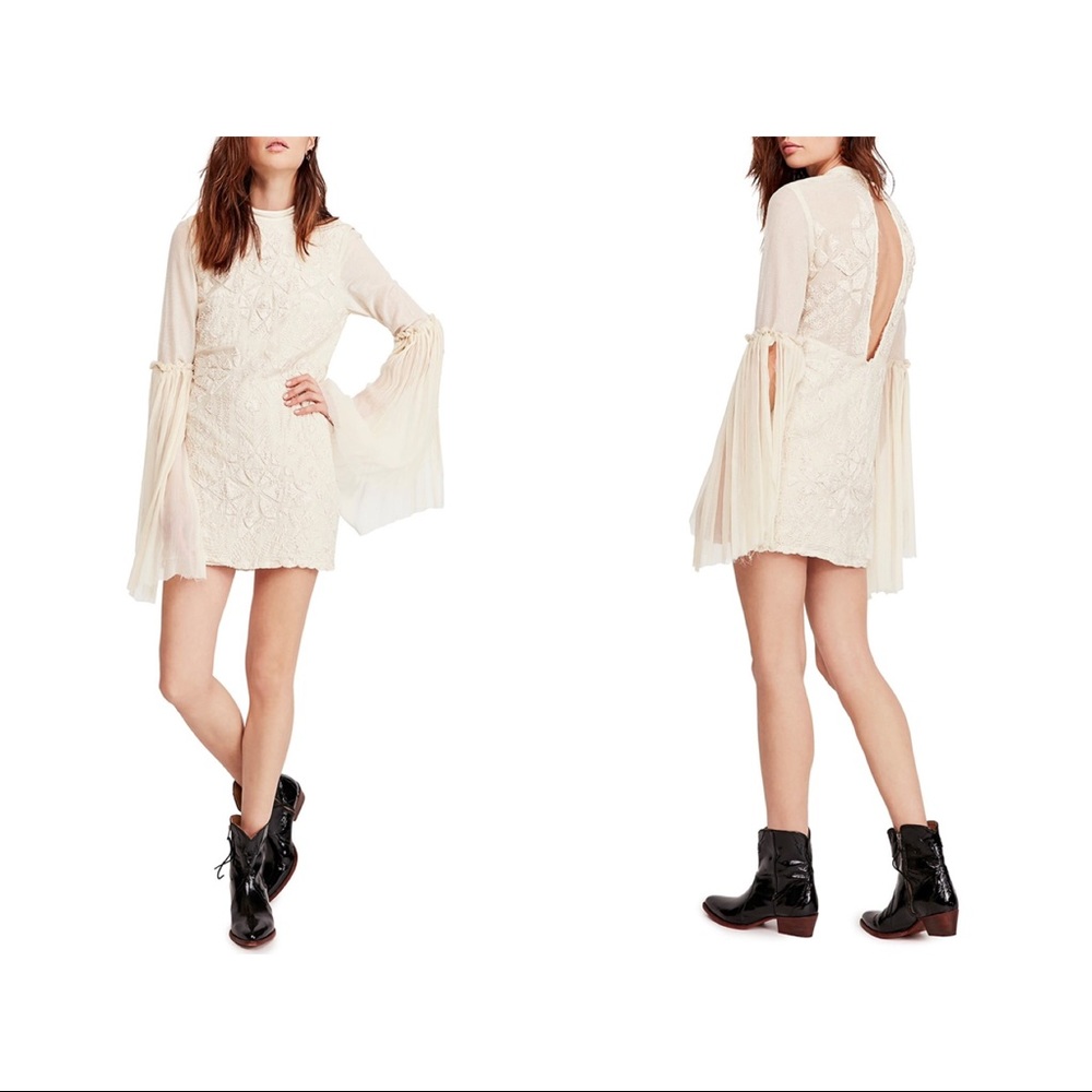 NWT Free People Cleo Tonal Embroidered Mini Dress